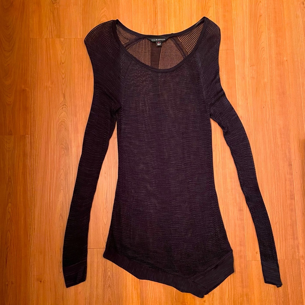 Rock & Republic fishnet style sheer top in black